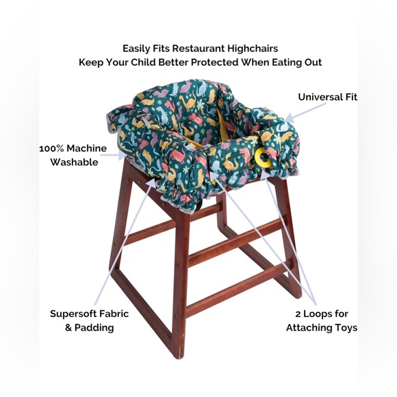 High chair and shopping card cover for kids/babies. Multicolored dinosaurs - Picture 8 of 13